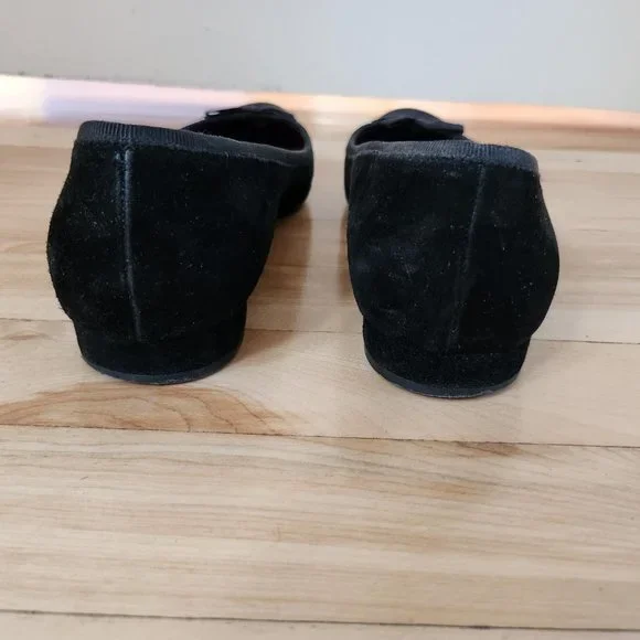 Prada - Black Suede Round-Toe Flats - Picture 5 of 8